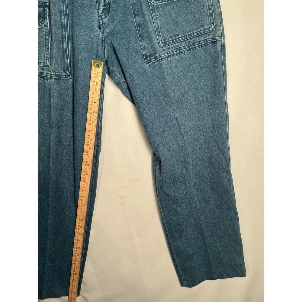 RW Rugged Vintage Mens Blue Denim Cargo Pants Pleated Relaxed Fit 36x32 Utility